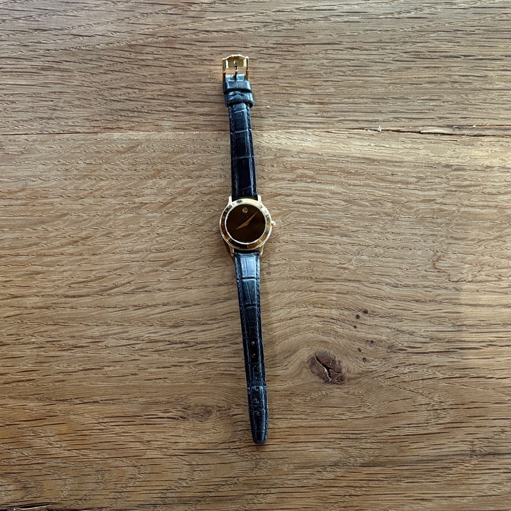 Free Shipping! Movado Gold and Black Watch, vintage, with original strap